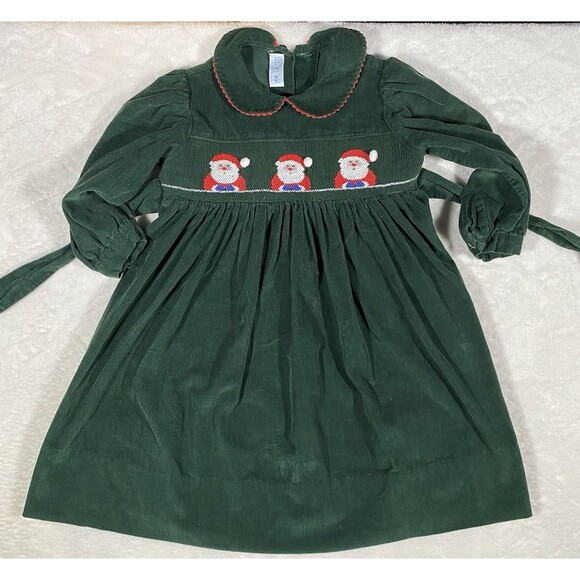 Karla Lacayo Pour Vive Le Fete Girls 18M Christmas Dress Santa Green Corduroy - Picture 3 of 10